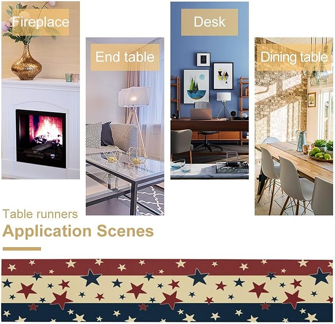 Memorial Day Table Runner, 4th of July American Patriotic Independence Day Stars Stripes Print Table Runne for Summer Holiday USA Home Decoration Party,13x120inch
