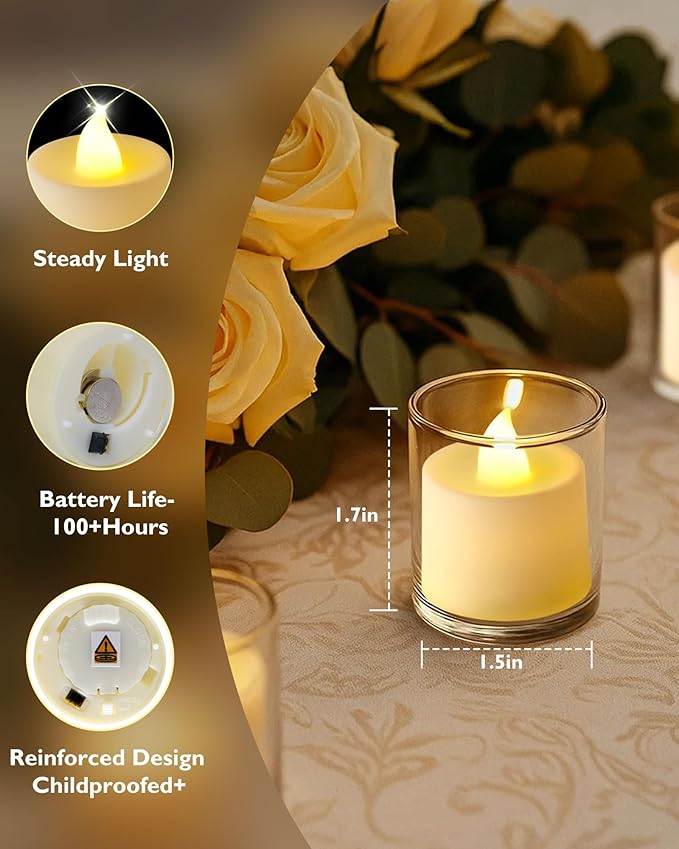 Amagic 100 Pack LED Tea lights, Flameless Votive Candles, Lasting Electric Fake Small Candles, Battery Operated Tealights Candles for Halloween, Christmas, Home Decor, Wedding, Party, Festival (Ivory)