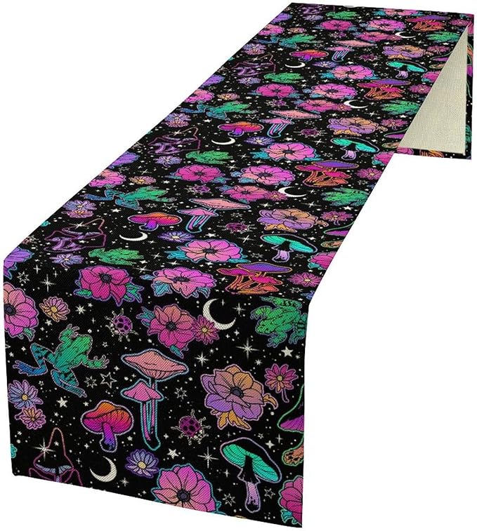 Gothic Star Moon Colorful Table Runner for Kitchen Living Room Home Party Boho Floral Table Runner 13x70 Inch