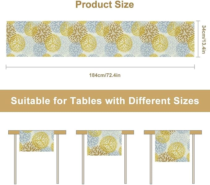 Flowers Table Runner,Spring Summer Floral Pattern Seasonal Farmhouse Kitchen Dining Table Home Party Decoration 13x90 Inch