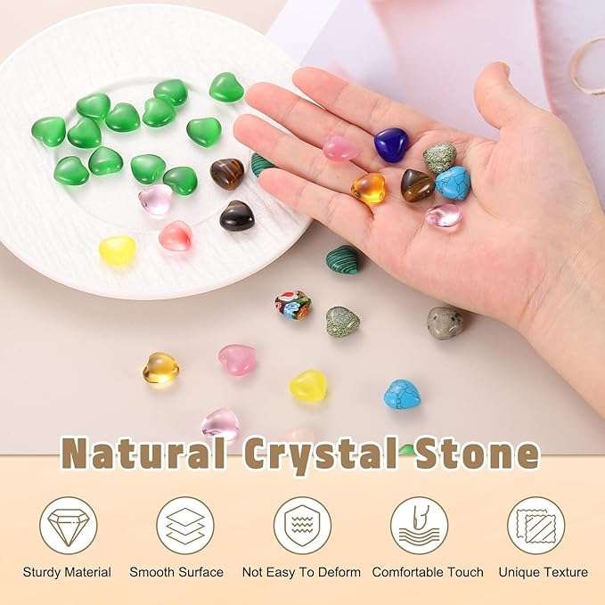PATIKIL 20 Pcs Natural Heart Shaped Crystal Stone, 0.6 Inch Mini Polished Love Gemstone Crystal, Pocket Rock Engraved Worry Stones for Women Gifts Meditation, White