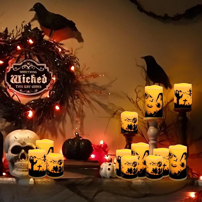 12-Pack Waterproof -Flameless Led Candles，Remote Control and Timer Functions for Halloween and More Decorations（3 Sizes）