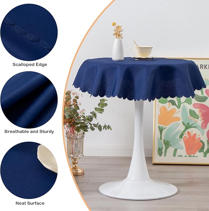 Small Round Navy Tablecloth 36 Inch Polyester Fabric Washable Table Cover Decorative Wrinkle Resistant Solid Color Table Cloth for Kitchen Dinning Party Wedding Camping