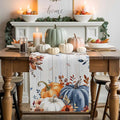 Thanksgiving Fall Cotton Linen Table Runner for Dining Kitchen, Pumpkins Eucalyptus Wedding Outdoor Party Tablerunners Decoration, Farmhouse Wooden Dresser Scarf Coffee Tablecloth Runners 13x90 Inches