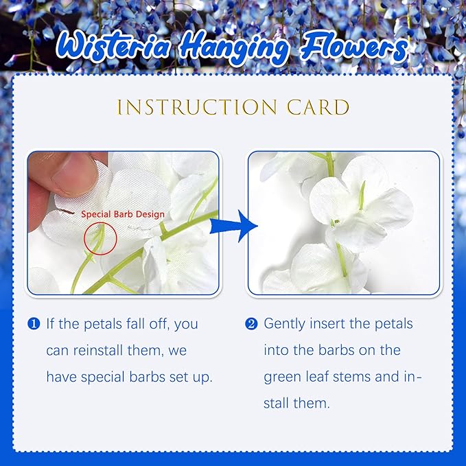 36 Pack Royal Blue Wisteria Hanging Flowers, 3.44 Ft Fake Hanging Flowers, Artificial Wisteria Garland Vines for Wedding Room Backdrop Outdoor Patio Garden Decoration