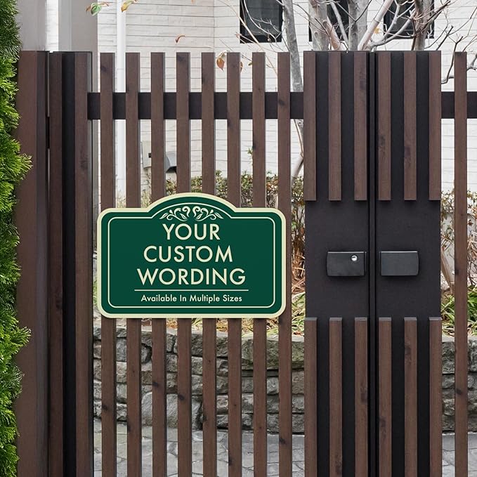 Custom Decorative Outdoor Metal Sign - Personalized Aluminum Driveway Sign, Waterproof, Made in USA - Design 1 Forest Green 12x8 In