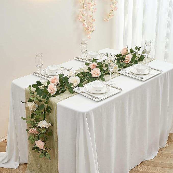 Artificial Rose Garlands Rose Vines Leaves Banners Hanging Floral Garland Fake Rose Flower Vine Wall Decorations