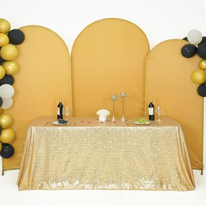 SquarePie Sequin Tablecloth 60 x 102 Inch Light Gold Sparkly Table Cloth for Wedding Party Decoration