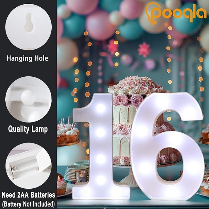 Pooqla LED Light Up Numbers, Warm White and Cool White Decorative Lighted Marquee Numbers, Light Up Numbers for Boys Girls Party, Wedding, Bar, Night Light, Room Decor, Birthday Decoration, Number 4