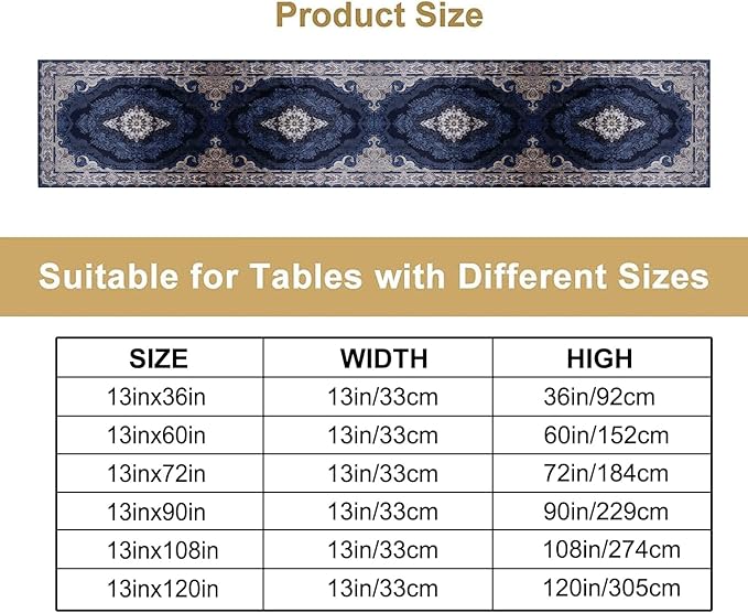 Vintage Boho Floral Table Runner, Rustic Country Farmhouse Dark Blue Grey Retro Flower Pattern for Home Kitchen Table Decor Dining Coffee Room Party Decor 13x72in