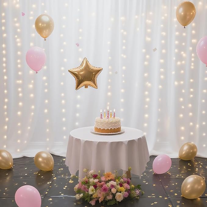 10×10ft Tulle Backdrop Curtains with Lights String - 300LED Fairy Lights Sheer Curtain Backdrop for Weddings Baby Shower and Birthday Party Decorations(4 Panels 5×10ft)