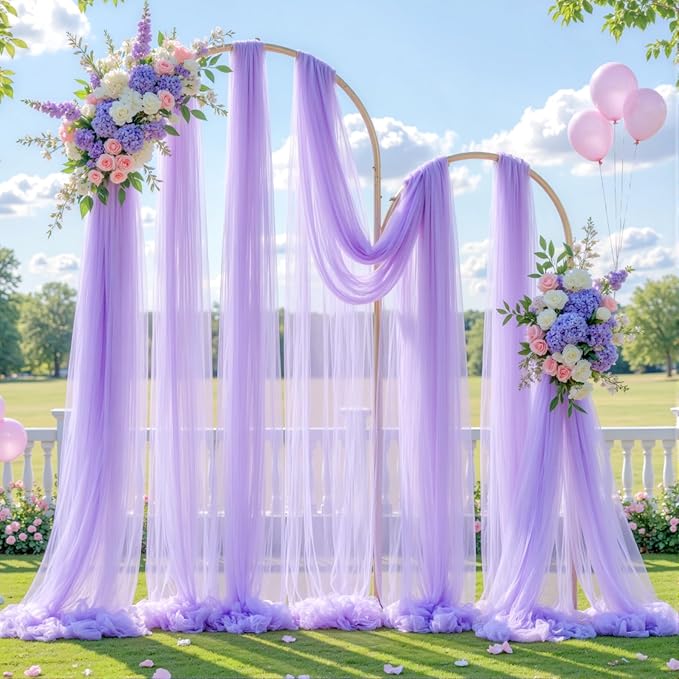 Wedding Arch Draping Fabric Backdrop 2 Panel 60" x 26Ft Purple Arch Drapes Curtains for Wedding Reception Sheer Tulle Backdrop Curtain for Ceremony Birthday Party Baby Shower Arbor Ceiling Decorations