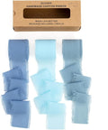 Baby Blue Dusty Blue Handmade Chiffon Ribbon,1.5" x 21Yd Frayed Silk Ribbons for Wreaths Bridal Flower Bouquet Christmas Gift Wrapping Wedding Decor Invitations Decorations (7Yards X 3 Rolls)