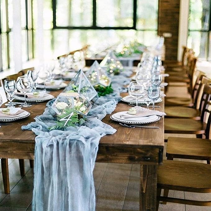 12 Pack Dusty Blue Cheesecloth Table Runner 20 x 120 inch Gauze 10FT Semi Sheer Boho Fabric Cheese Cloth Table Runner for Wedding Party Birthday Baby Bridal Shower