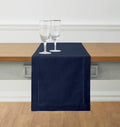 Solino Home Navy Blue Table Runner 90 Inches Long - Cotton Linen Hemstitch 14 x 90 Inch Table Runner for Dining, Fall, Autumn, Thanksgiving, Holiday