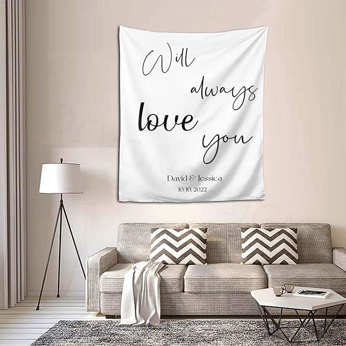 Will Always Love You Backdrop, Custom Tapestry with Names and Date, Rustic Wedding Sign, Personalized Calligraphy Banner for Ceremony, Reception Arch, Decorations
