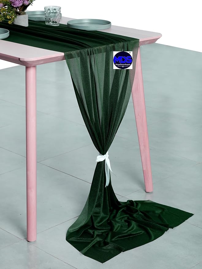 MDS 20 Pack 10ft Chiffon Table Runner 29 x 120 Inches Sheer Wedding Runner Romantic Rustic Table Runner for Wedding Decorations, Birthday Parties, Bridal Shower Party Arch Decor - Hunter Green