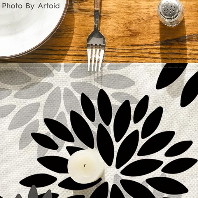 Artoid Mode Black Dahlia Floral Pinnata Halloween Table Runner, Fall Autumn Kitchen Dining Table Decoration for Home Party Decor 13x36 Inch