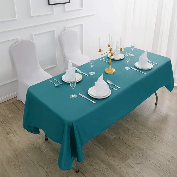 Rectangle Tablecloth 90x156 inch Washable Polyester Fabric Table Cloth for Wedding Party Dining Banquet Decoration（90x156, Teal）