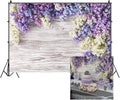 7x5ft Wooden Plank Photography Backdrops Purple Lilac Flowers Rustic Vintage Wood Wall Newborn Baby Shower Girls Adult Portrait Photo Background Kids Birthday Party Decor Photoshoot Studio Props