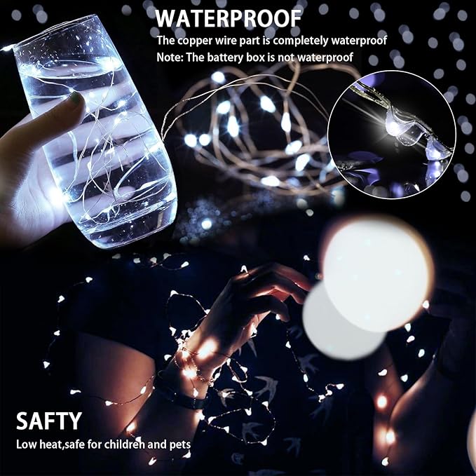 50 Pack White Fairy Lights 7Ft 20 LED Twinkle String Lights 3 Modes Battery Operated Waterproof Firefly Starry for Mason Jar Party Wedding Christmas Valentines Day Table Centerpieces,Cold White