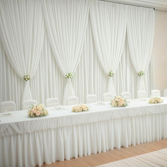 10×14ft Wrinkle Free Ivory Backdrop Curtain, Soft Silky Easy to Drape Cream Wedding Drapes for Backdrop, 2 Panels 5×14ft Photo Backdrop Curtains for Parties Birthday Photography Background Cloth
