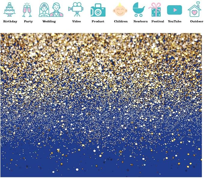SJOLOON Blue Glitter Backdrop Royal Photo Backdrop for Birthday Party Decoration Graduation Studio Props 12558 (15x10FT)