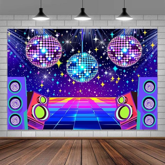 Dance Party Backdrop Retro 80s 90s Theme Stage Dance Ball Music Birthday Party Decoration DJ Photography Background 12 x 10 ft for Baby Shower Picture Photo Shoot Polyester Fabric,Multi2