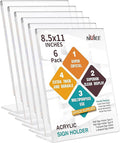 NIUBEE 6Pack 8.5x11 Acrylic Sign Holder with Vertical Slanted Back, Clear Plastic Sign Stand Frames, Flyer Document Paper Display Stand for Office Desktop