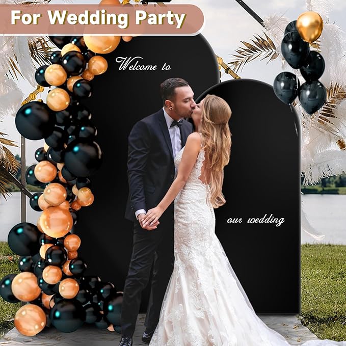 Hemmotop 6 ft Black Arch Cover (No Arch Backdrop Stand), 2-Sided Spandex Arch Covers Stretchy Backdrop, for Wedding, Baby Shower, Birthday Party Decoration