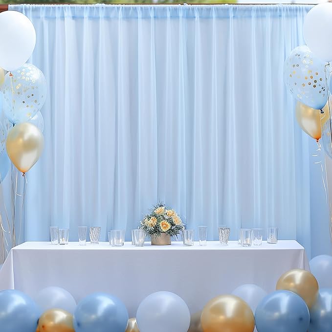 10x10ft Baby Blue Tulle Backdrop Curtain for Parites, Sheer Backdrop Curtains for Wedding Baby Shower Birthday Party Photo Shoot Decorations