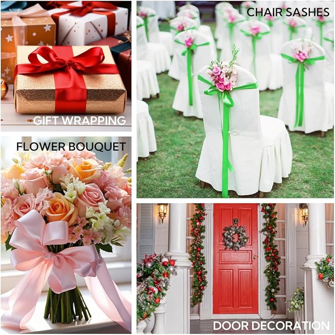 3 Inch 25 Yard Wide Satin Ribbon White, Solid Fabric Large Ribbon Roll for Cutting Ceremony Wedding Opening Party Decoration, Chairs, Sewing, Festival Pageant Sashes