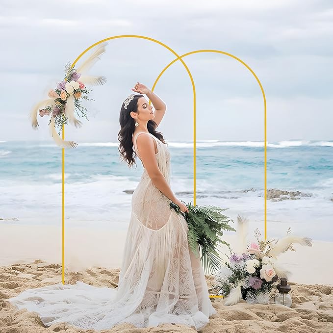 2pcs Arch Backdrop Stand - 7.2ft/6ft Gold Metal Flower Balloon Arch Frame Stand for Wedding, Birthday Party, Christmas, Baby Shower, Bridal Shower, Graduation Photography Decoration
