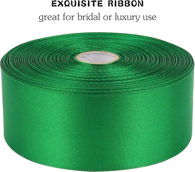 Green Solid Satin Ribbon 1-1/2 Inch 50 Yards Solid Polyester Fabric Ribbon for Gift Wrapping Wedding Christmas Baby Shower Birthday Party Decoration Handmade Immortal Flower Craft