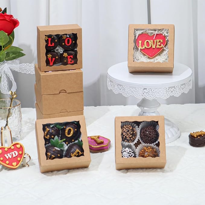 50-Count 4x4x2 Food-Safe Brown Bakery Boxes - Multi-Use Pastry & Treat Packaging for Cookies, Truffles & Wedding Favors (Stackable Gift Boxes for Cakes, Pies & Cinnamon Rolls)