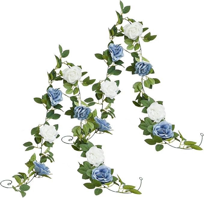 Artificial Rose Garlands Rose Vines Leaves Banners Hanging Floral Garland Fake Rose Flower Vine for Wedding Arch Ceremony Home Garden Outdoor Party Wall Decorations