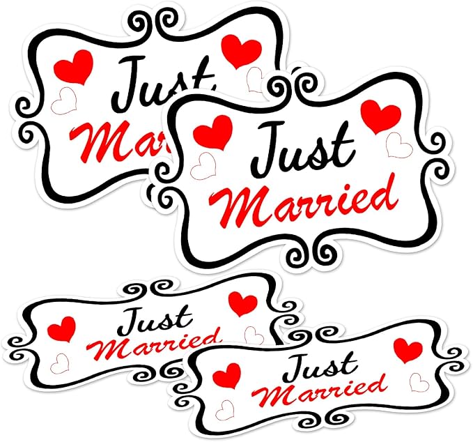 Just Married Car Magnet Set, Marry Me Magnetic Sign for Car Wedding Decoration White 4 PCS(2 Large 12 * 8 in + 2 Small 12 * 4 in)