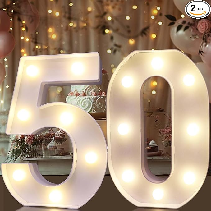 Pooqla 50th Birthday Decorations for Women Men, Light Up Numbers 50 for Party Table Backdrop Wall Decors, 50th Birthday Gift for Her Him, Marquee Number for Wedding Anniversary Decorations