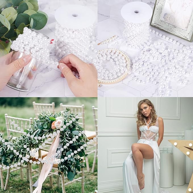 Faux Pearl Beads Garland - 10mm Christmas Tree Beads, 11 Yards White Pearl Strands Spool for Wedding Party & Christmas Tree Decoration