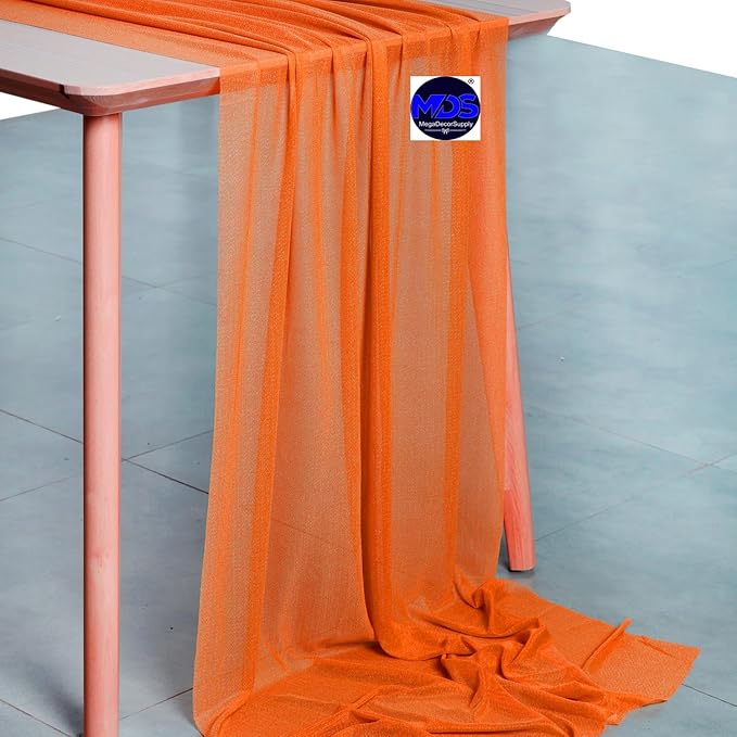 MDS 15 Pack 10ft Chiffon Table Runner 29 x 120 Inches Sheer Wedding Runner Romantic Rustic Table Runner for Wedding Decorations, Birthday Parties, Bridal Shower Party Arch Decor - Orange