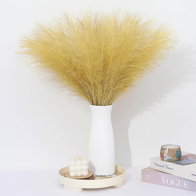 Gold Pampas Grass Decor 30 Pcs 21.7 Inch Faux Pampas Grass Bulk Artificial Dried Flowers Small Vase Filler Pompas Grass.