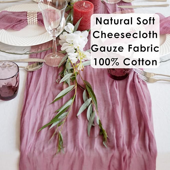 Dusty Pink Table Runner Cheesecloth 141'' Rustic Sheer Gauze Runner Farmhouse Wedding Runner, Cheese Cloth Tablecloth, Gauze Cheese Cloth, Wedding Shower Decorations Rustic Theme Tablecloth