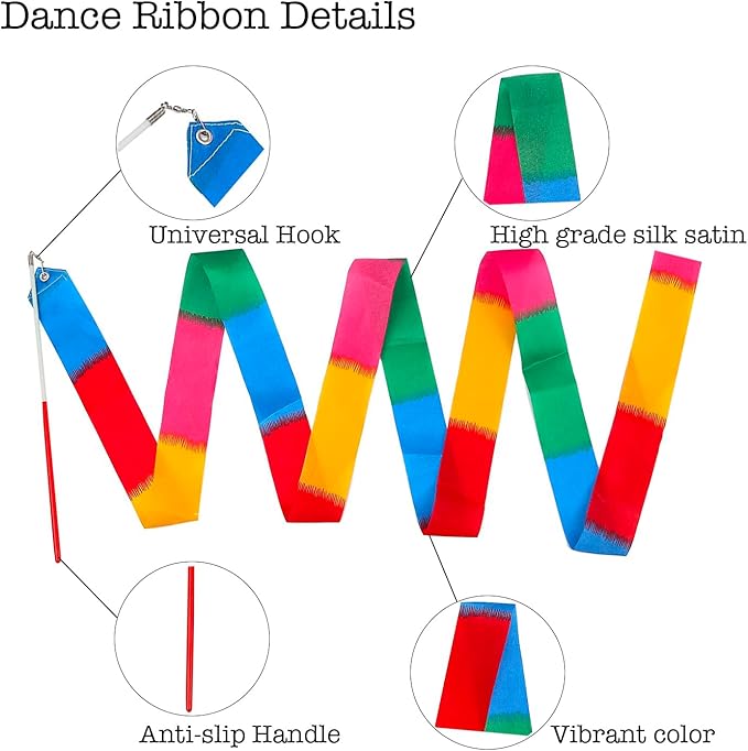 20Pack Rainbow Ribbon Streamers, Dance Ribbon Streamers Wands for Kids Party Supplies Goodie Bag Stuffers, Gymnastics Twirling Ribbon Stick Dance Streamers Party Favors for Kids Adults