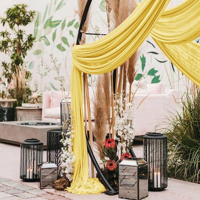 Wedding Arch Draping Fabric 2 Panels 30'' x 18FT Yellow Sheer Chiffon Arch Drapery for Photo Booth Bridal Shower Baby Shower Church Decor Newborn Photography Christening Outdoor Party