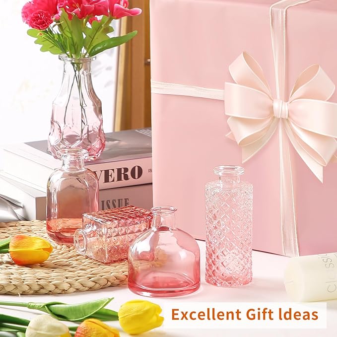 Mini Glass Bud Vases Flower Vases for Centerpieces- Ideal for Home Decor, Wedding & Bridal Shower Centerpieces, Party & Anniversary Decorations, Candle Holders,Aromatherapy Bottles(30 pcs,Light red)