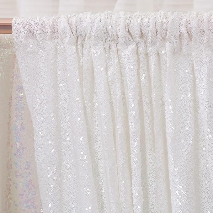 Poise3EHome White Sequin Backdrop Curtains,2 Panels 2FTx8FT Glitter Background for Party Halloween Birthday Party Baby Shower Wedding Christmas Thanksgiving Holiday Festival Decor