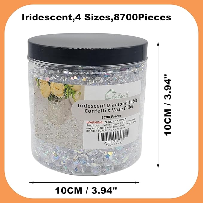 Vase Fillers for Centerpieces Home Deco,8700 Pieces Iridescent Diamond Table Confetti,Fake Plastic Gems for Bridal Shower,Wedding & Party Decorations