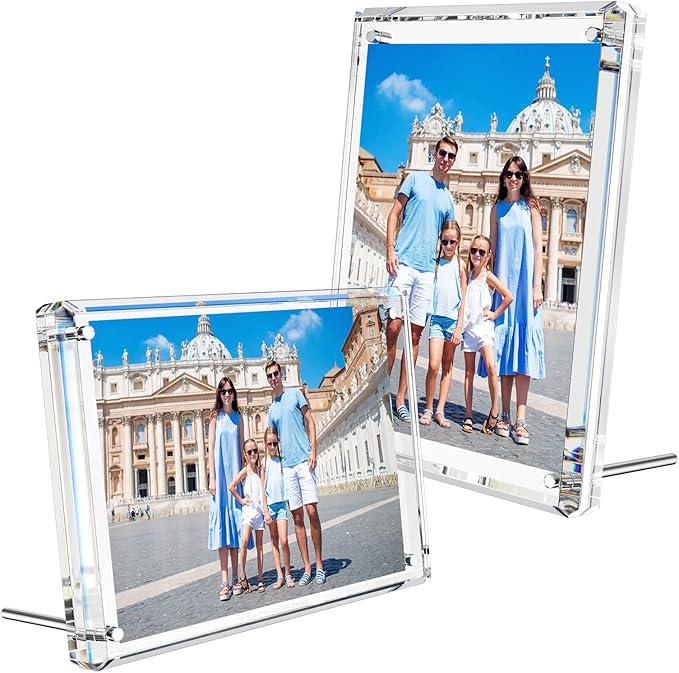 NIUBEE Picture Frames 5x7 Acrylic, Clear Photo Frame for Living Room, Diamond Edge Design, Magnetic Family Thick Desktop floating Frame, 3 Pack