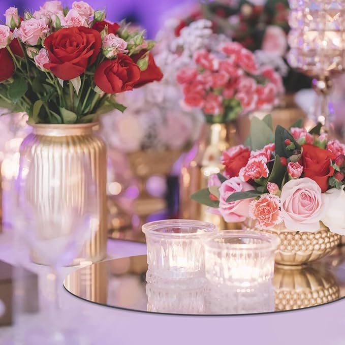 JAMBALAY Round Mirror Centerpieces for Tables, Set of 12 10" Glass Mirror Table Centerpieces, Circle Glass Mirror Trays, Mirror Candle Plates for Wedding Decorations and Party