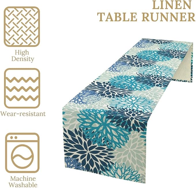 Floral Table Runner,Blue Flowers Print Spring Summer Table Cloth Kitchen Dining Table Home Party Decoration 13x90 Inch